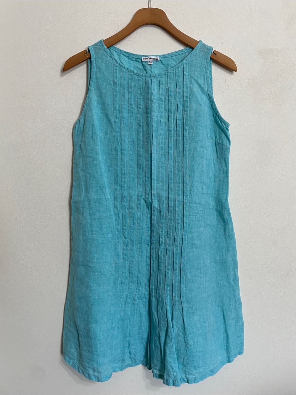 Mario Romano Made in Italy Sleeveless Linen Mini Dress in Turquoise Aqua Blue